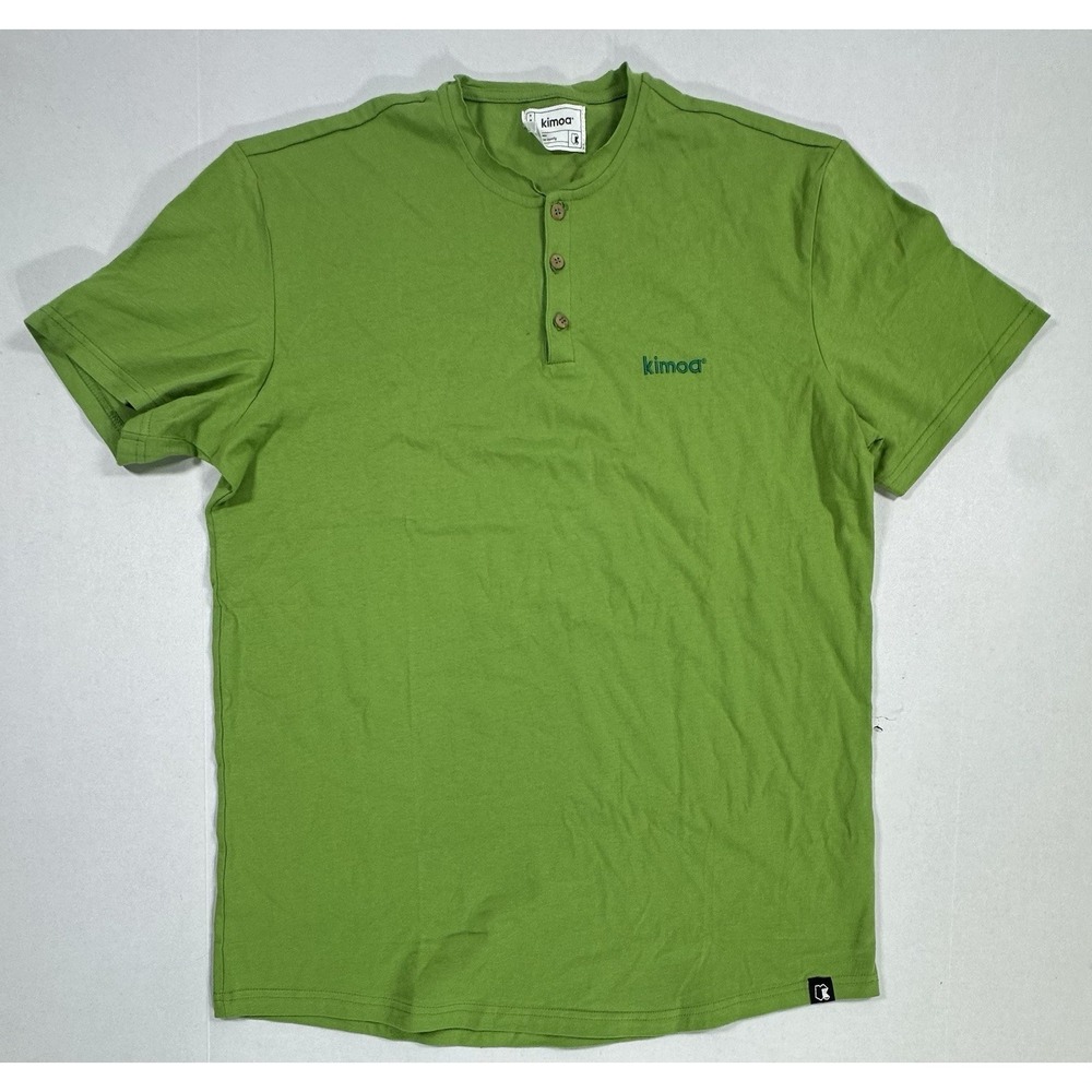 Kimoa Green Henley T-Shirt Mens Large Short Sleeve 3-Button Casual Tee